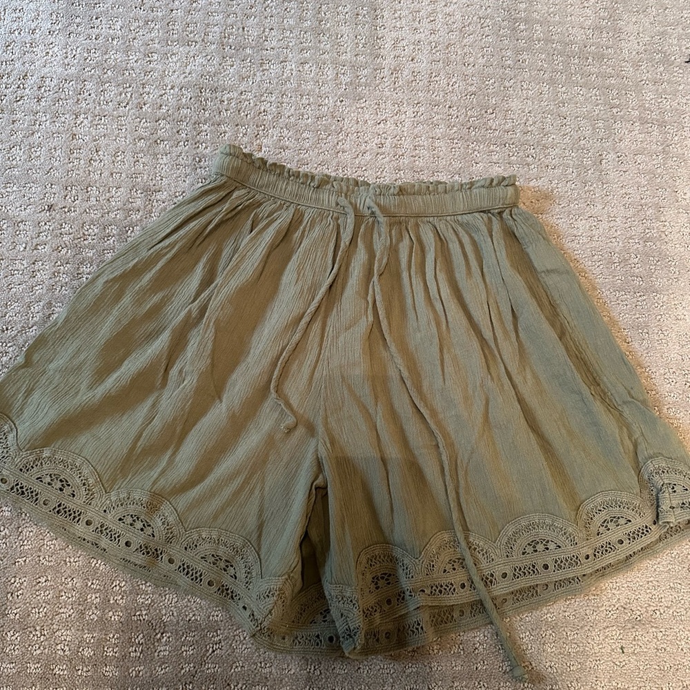 Aerie Sage Green High Waist Lace Shorts